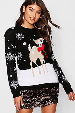 Boohoo Reindeer Snowflake Christmas Jumper