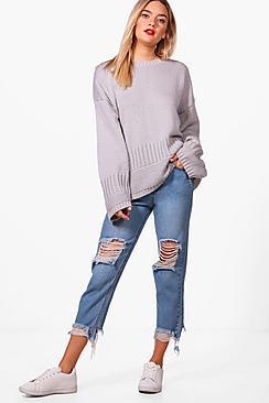 Boohoo Oversized Rib Edge Wide Sleeve Jumper