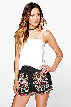 Boohoo Amy Tie Strap Shirred Cami