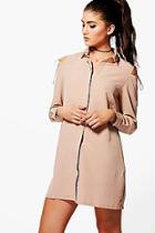 Boohoo Georgia Cold Shoulder Tie Detail Shirt Dress
