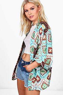 Boohoo Kaley Aztec Print Chiffon Kimono