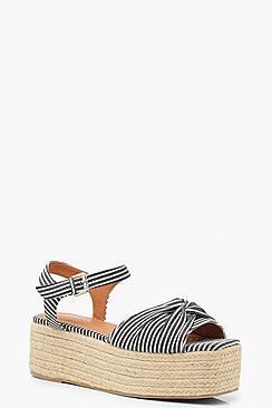 Boohoo Stripe Knot Front Square Toe Flatform Sandals