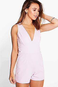 Boohoo Petite Roxanne Cross Back Detail Playsuit