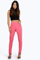 Boohoo Neena Textured Crepe Tapered Trousers Coral