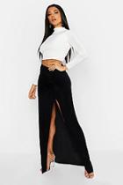 Boohoo Ruched Front Side Split Slinky Maxi Skirt