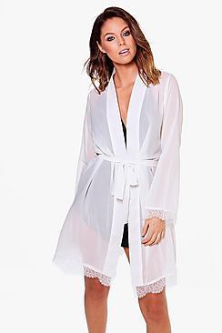 Boohoo Lucy Bridal Sheer Lace Sleeve Kimono Robe