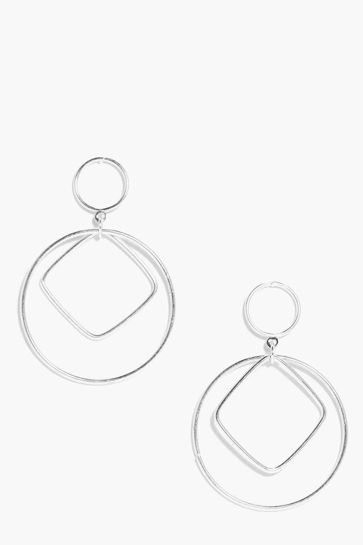Boohoo Zoe Geometric Double Circle Earrings Silver