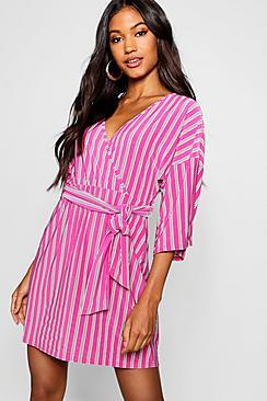 Boohoo Kimono Sleeve Striped Skater Dress