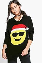Boohoo Katie Sunglasses Emoji Christmas Jumper