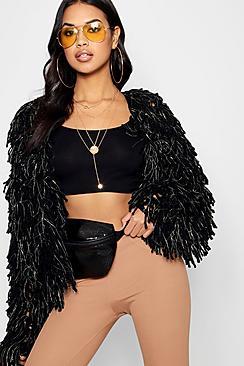 Boohoo Beatrice Metallic Shaggy Knit Cardigan