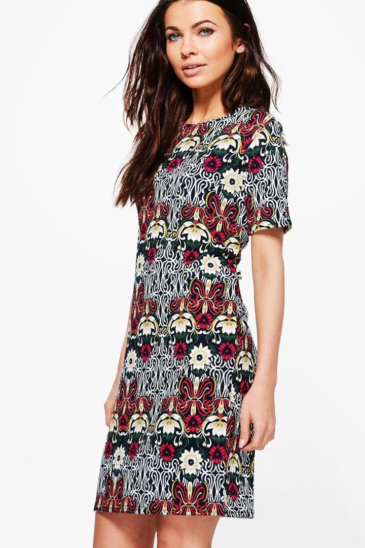 Boohoo Lorraine Short Sleeve Shift Dress Multi