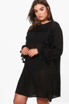 Boohoo Plus Rachel Tassel Front Shift Dress Black