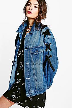 Boohoo Vintage Wash Lace Up Denim Jacket