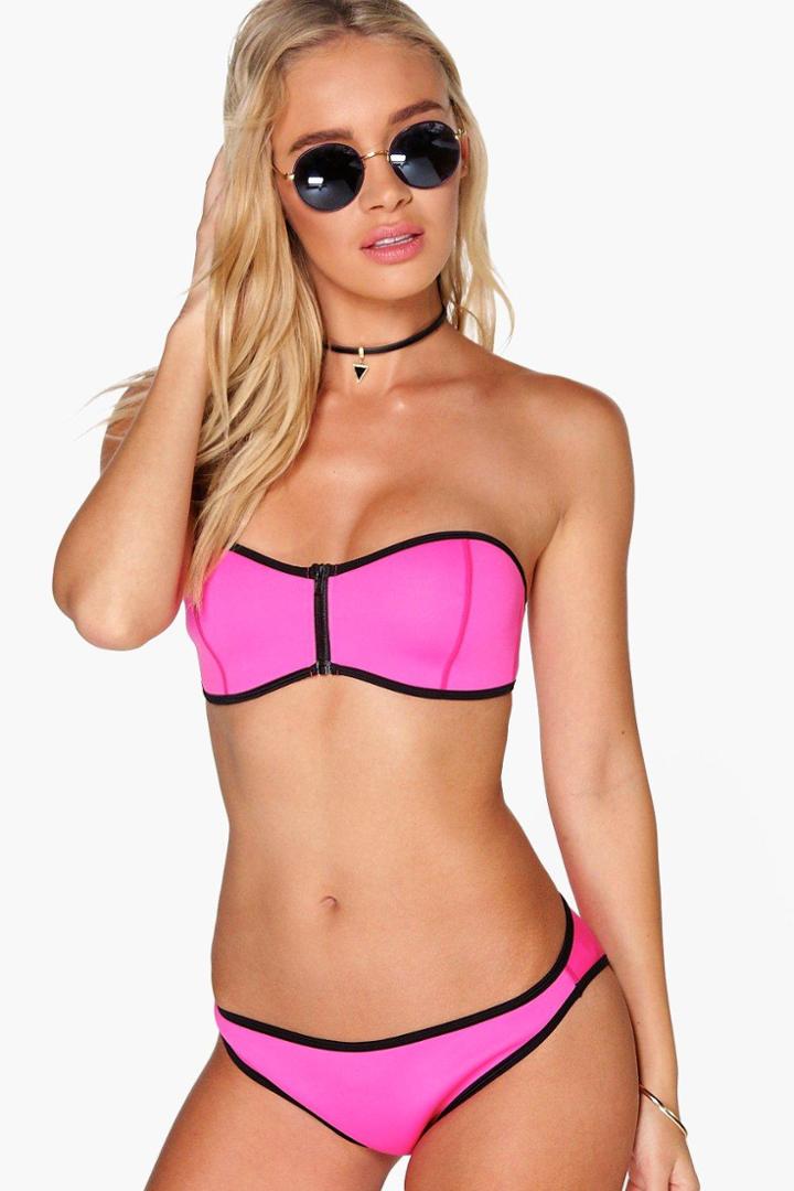 Boohoo Anapolis Neoprene Mix And Match Contrast Bandeau Fuchsia