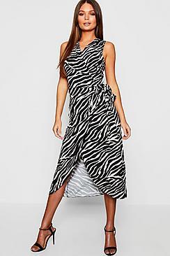 Boohoo Woven Tiger Print Wrap Dress