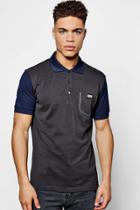 Boohoo Contrast Sleeve Cotton Polo Shirt Charcoal