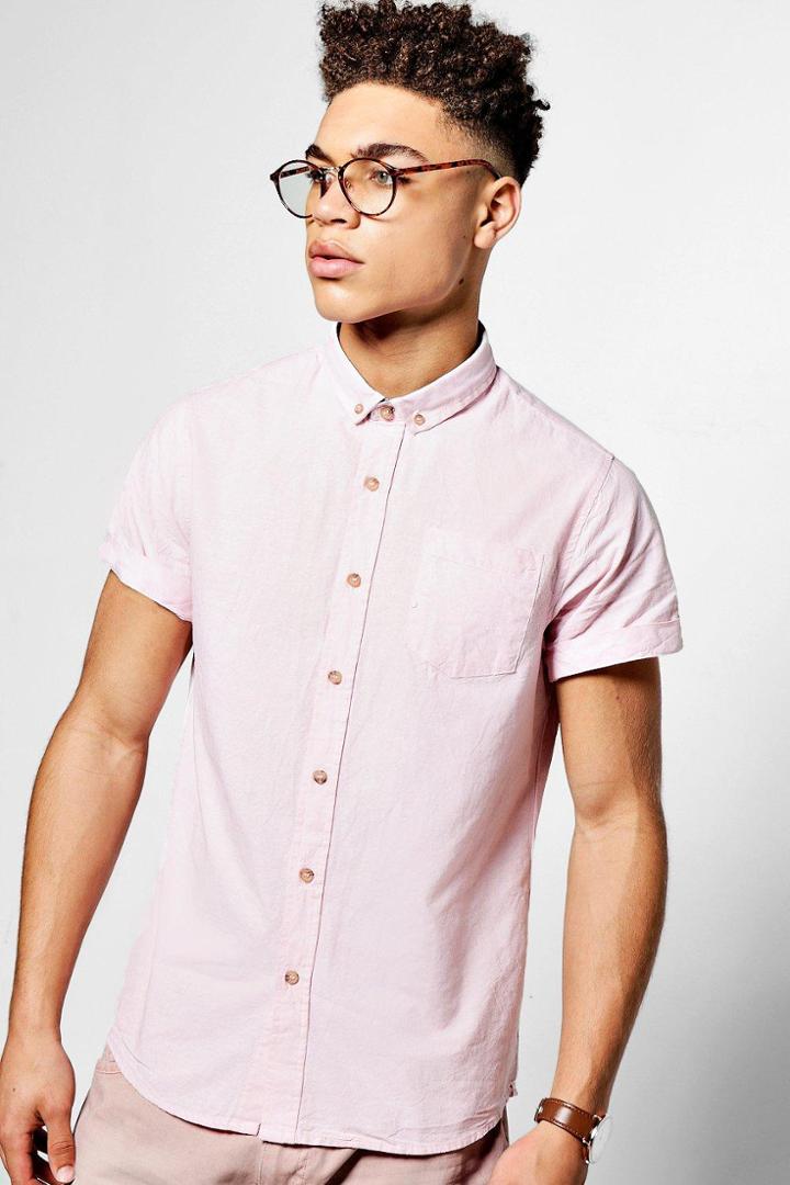 Boohoo Pink Short Sleeve Oxford Shirt Pink