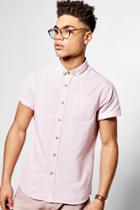 Boohoo Pink Short Sleeve Oxford Shirt Pink