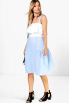 Boohoo Olga Fine Striped Cotton Ruffle Midi Dress Multi