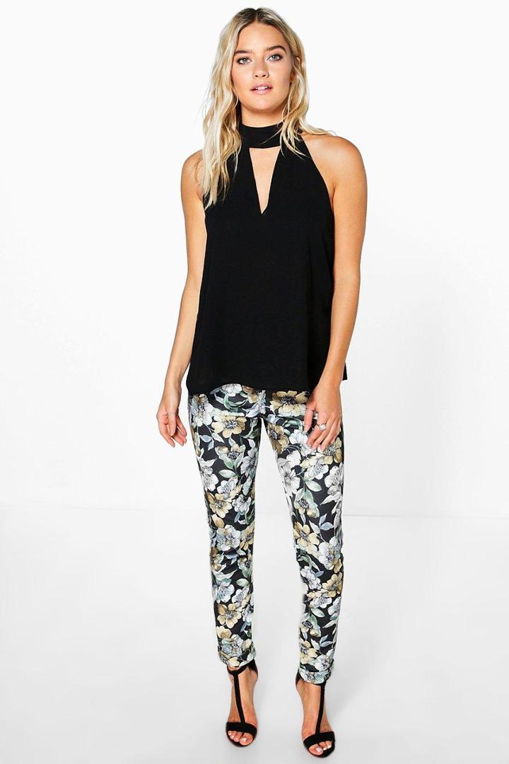 Boohoo Adana Dark Floral Skinny Trousers Multi