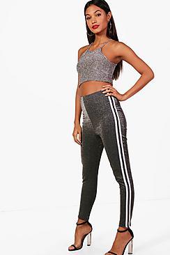Boohoo Ella Metallic Sports Stripe Leggings