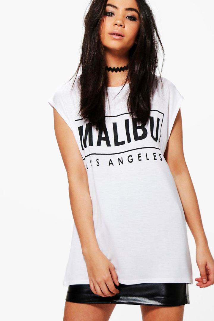 Boohoo Rebecca Malibu Slogan Sleeveless Top White