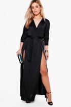 Boohoo Plus Verity Slinky Plunge Split Maxi Dress Black