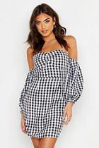 Boohoo Gingham Sweetheart Off The Shoulder Mini Dress