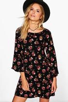 Boohoo Lorelai Floral Bardot Sleeved Shift Dress