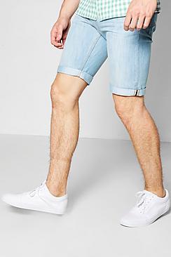 Boohoo Pale Blue Slim Fit Denim Shorts With Turn Ups