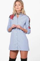 Boohoo Petite Kaitlin Applique Stripe Shirt Dress Multi