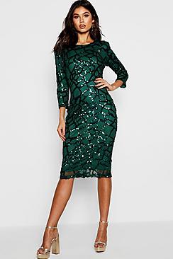 Boohoo Boutique Sequin And Mesh Midi Dress
