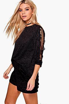 Boohoo Mia Crochet Trim Jumper