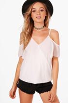 Boohoo Nadia Wrap Front Drape Sleeve Top White