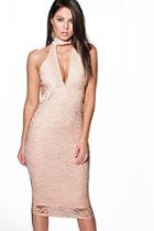 Boohoo Patricia Lace High Neck Plunge Midi Dress