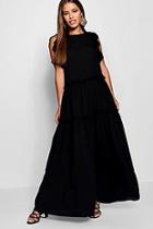 Boohoo Petite Sarah Tiered Ruffle Shoulder Maxi Dress