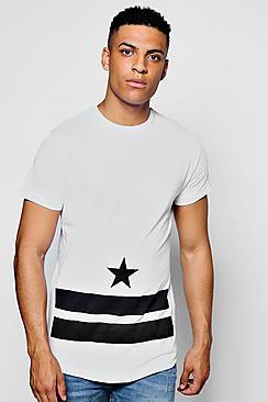 Boohoo Star And Stripe T-shirt With Curve Hem