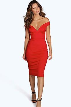 Boohoo Skye Sweetheart Off Shoulder Bodycon Dress