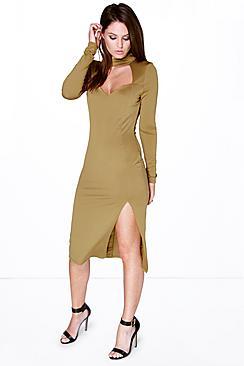 Boohoo Maya Cut Out High Neck Midi Dress