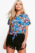 Boohoo Ellie Tropical Print Shirt Royal