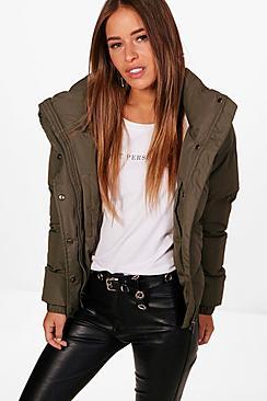 Boohoo Petite Hally Large Collar Padded Coat