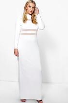 Boohoo Jordyn Crepe Long Sleeve Mesh Panel Maxi Dress