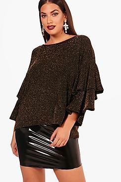 Boohoo Plus Cally Metallic Frill Detail Top