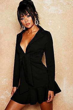 Boohoo Bodycon Blazer Frill Hem Dress