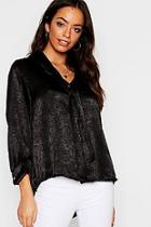Boohoo Satin Tie Neck Button Through Blouse