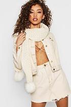 Boohoo Faux Fur Pom Knitted Scarf
