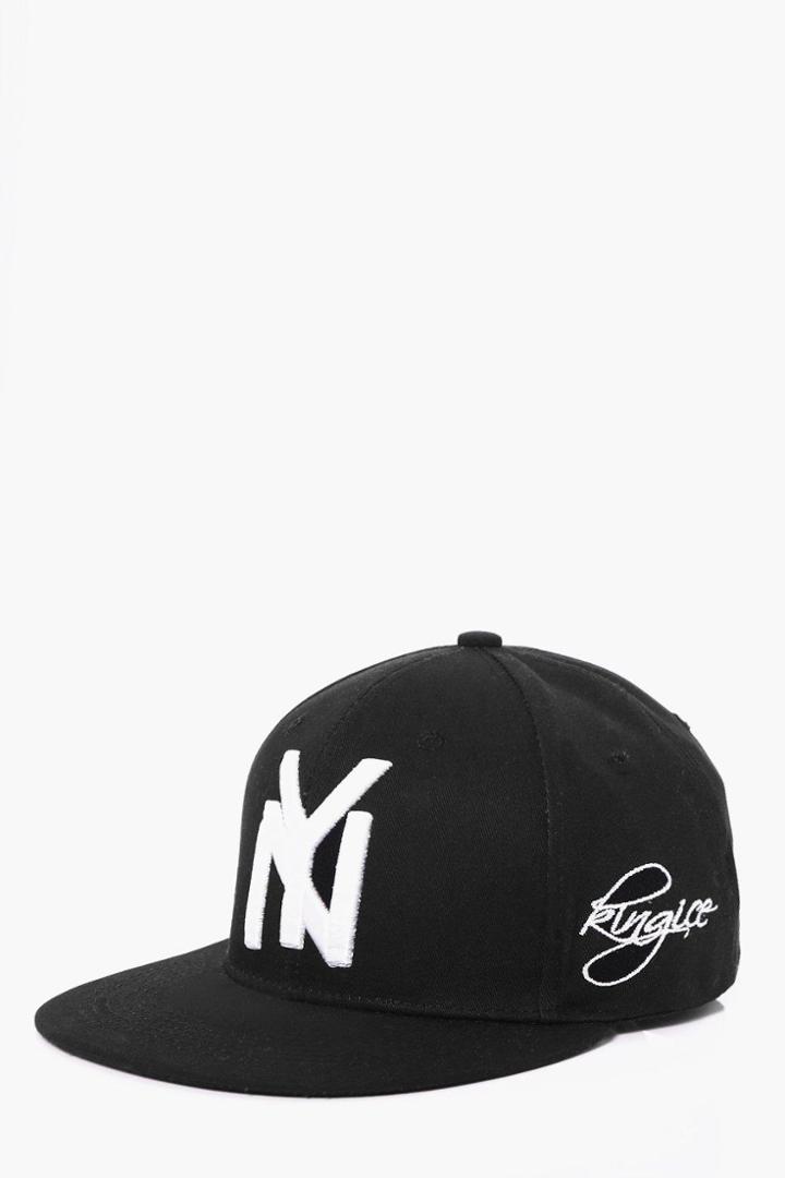 Boohoo Black Ny Embroidered Snapback Cap Black