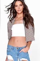 Boohoo Mya Stripe Raw Edge Bomber Jacket Stone