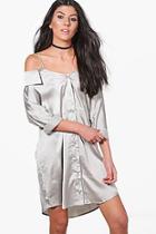 Boohoo Jackie Off Shoulder Collar Shirt Dress