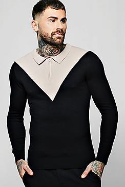 Boohoo Long Sleeved Colour Block Zip Polo